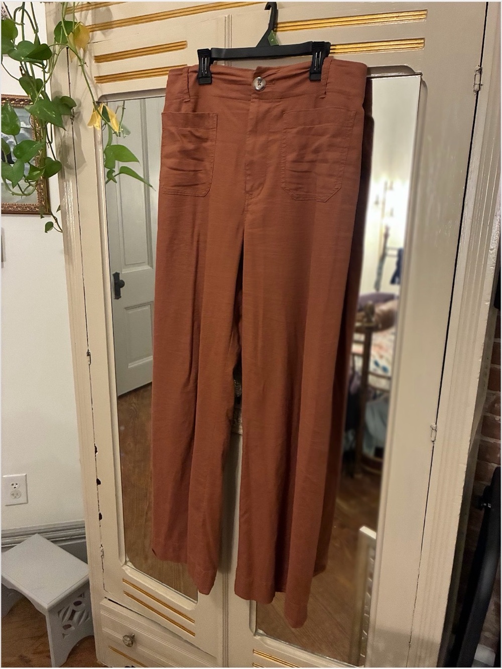 Maeve Colette Wide Leg High Rise Pants in Rust - Picture 3 of 10
